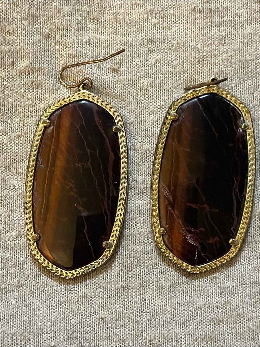 Kendra Scott Danielle Large Tiger’s Eye Gold Drop Earrings